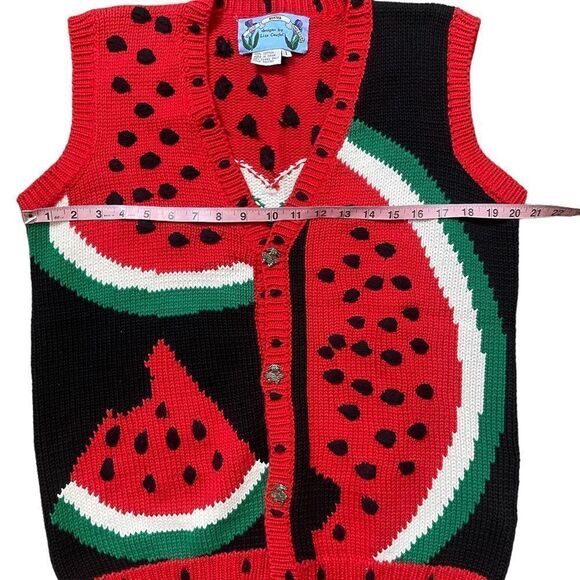 Vintage RARE Just Better Sweaters by Lisa Coufal Hand Knit Watermelon Vest Large - Picture 14 of 16